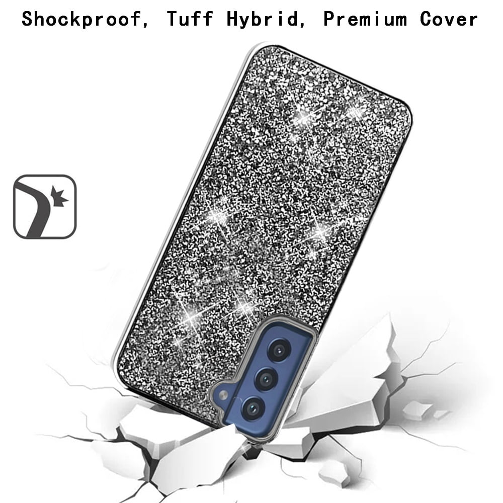 For Samsung S22 Bling Rhinestone Diamond Shiny Glitter Bumper Dual Layer Defender Rugged Shell Hard Cover ,Xpm Phone Case [ Black ] - Walmart.com