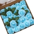 thumbnail image 1 of Rosa artificial de espuma de PE azul, rosa de simulación falsa con hoja y tallo, 1 of 10