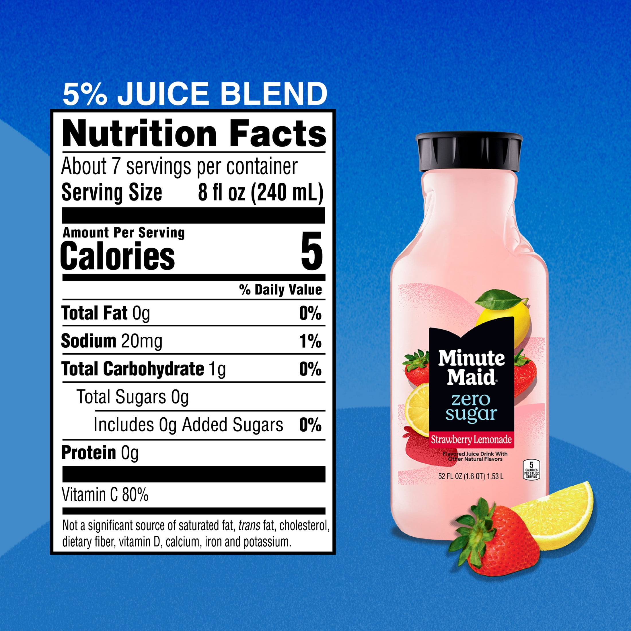 Minute Maid Zero Sugar Strawberry Lemonade Bottle, 52 fl oz