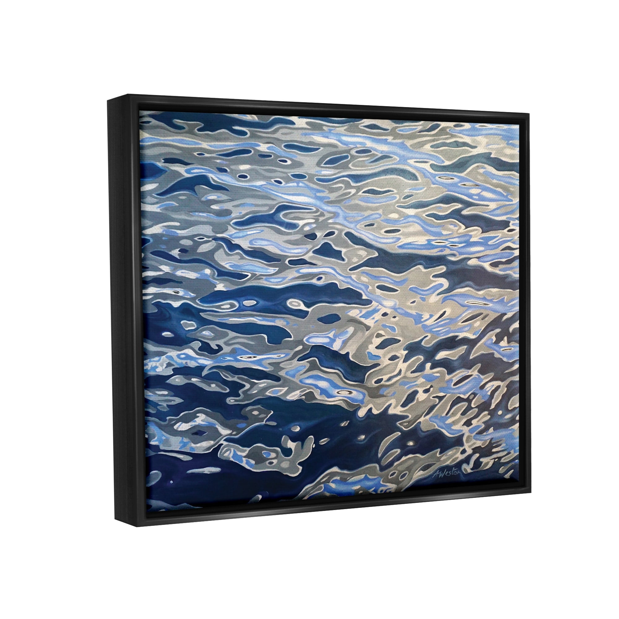 Stupell Industries Abstract Ocean Water Ripples Catching Sunlight Graphic Art Jet Black Floating Framed Canvas Print Wall Art, Design by Alan Weston