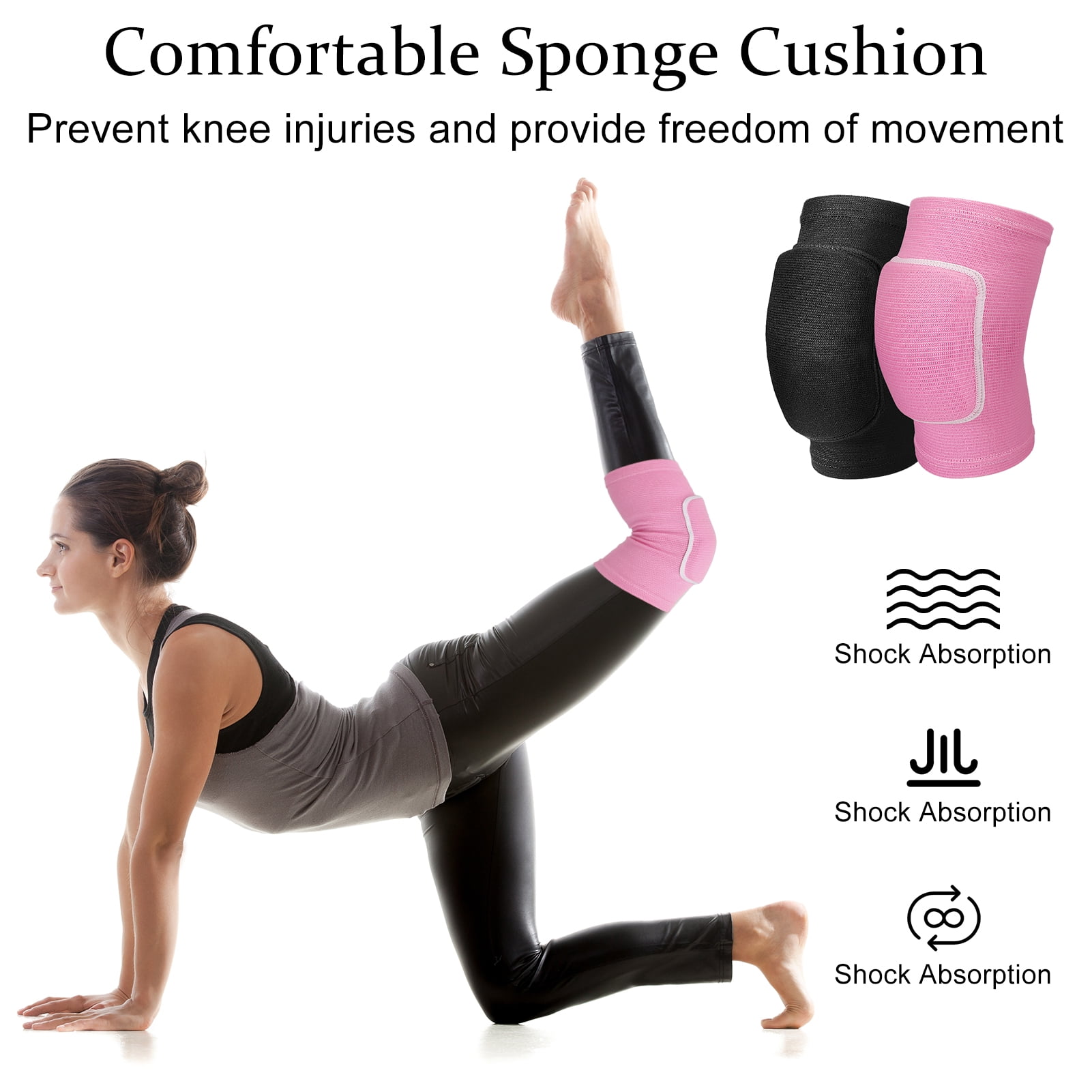 Hengguang 2 Pcs Dance Knee Pads for Women, Knee Braces & Support Stretchy Breathable Exercises Knee Pads for Volleyball, Dancing, Running, Yoga (Pink, Black)