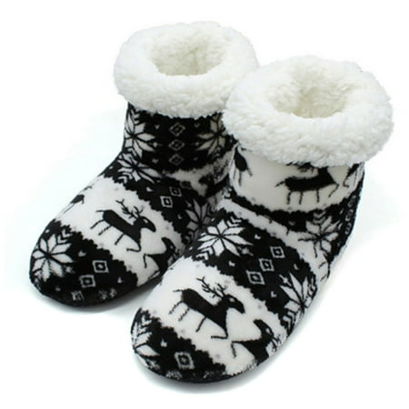 

Adult s Christmas Warm Slippers Non-Slip Wearable Socks Soft Fleece Gripper Shoes 25cm Coffee