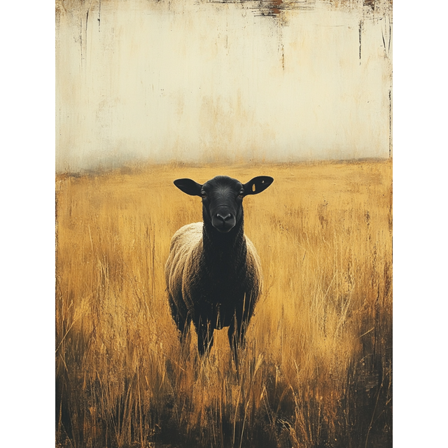Qisvanset 12x16 Inch Golden Field Black Sheep Canvas Wall Art, Moody Farm Animal Modern Home Office Decor