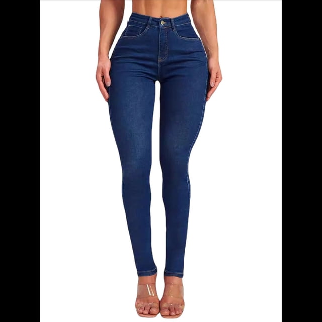 Vaqueros de Cintura Alta para Mujer, Elásticos, Ajustados, con Bolsillos, Mezcla de Algodón Suave y Transpirable Azul Oscuro M