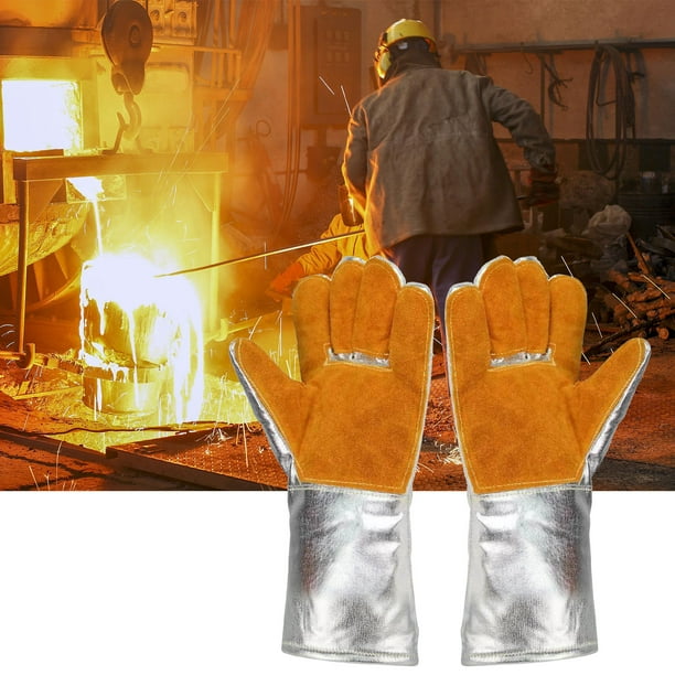 Guantes largos de aluminio con protección radiológica para altas temperaturas, resistentes al calor y a la fusión de calderas, para trabajos de soldadura, con cinco dedos resistentes al calor.