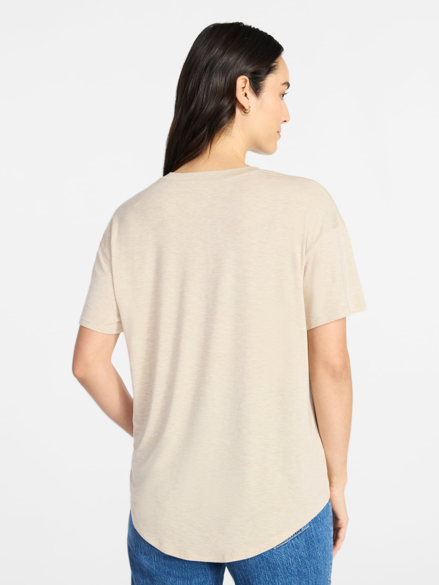 Time and Tru Women's V-Neck Tunic Tee with Short Sleeves, Sizes XS-XXXL