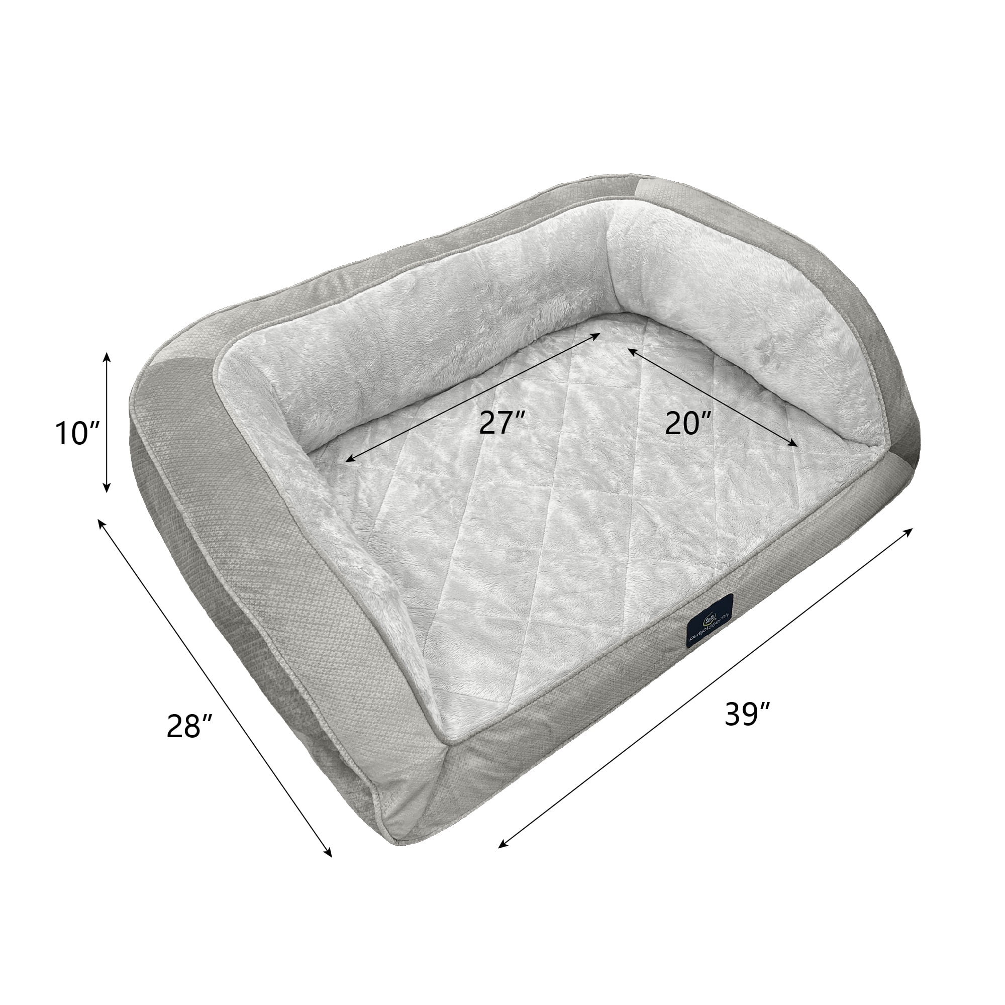 Serta Quilted Orthopedic Bolster Couch Cat & Dog Bed, Gray, Large