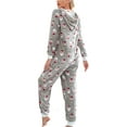 thumbnail image 4 of nvzhuang Women's Christmas Hooded Jumpsuit, Long Sleeve Zip Up V Neck Cartoon Print One Piece Pajamas, 4 of 5