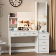 thumbnail image 5 of Aousthop 2 Pieces Lighting & Charging Station Dressing Table, Mirror and Cabinet Table Set, White, 5 of 7