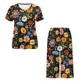 thumbnail image 5 of DISNIMO Flroal Printed Women's Pajama Sets Comfy Sleepwear Summer 2 Piece Lounge Set Short Sleeve Tops and Capri Pant Pjs, XL, 5 of 7