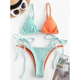 thumbnail image 3 of ZAFUL Women Swimsuit Two Tone Plunge Tie Side Bikini Swimwear Multi M, 3 of 6