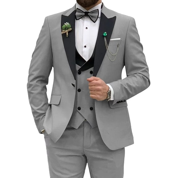 Silver Mens Suits Slim Fit Suits for Men 3 Piece Tuxedo Wedding Prom Suit Formal Business XXL