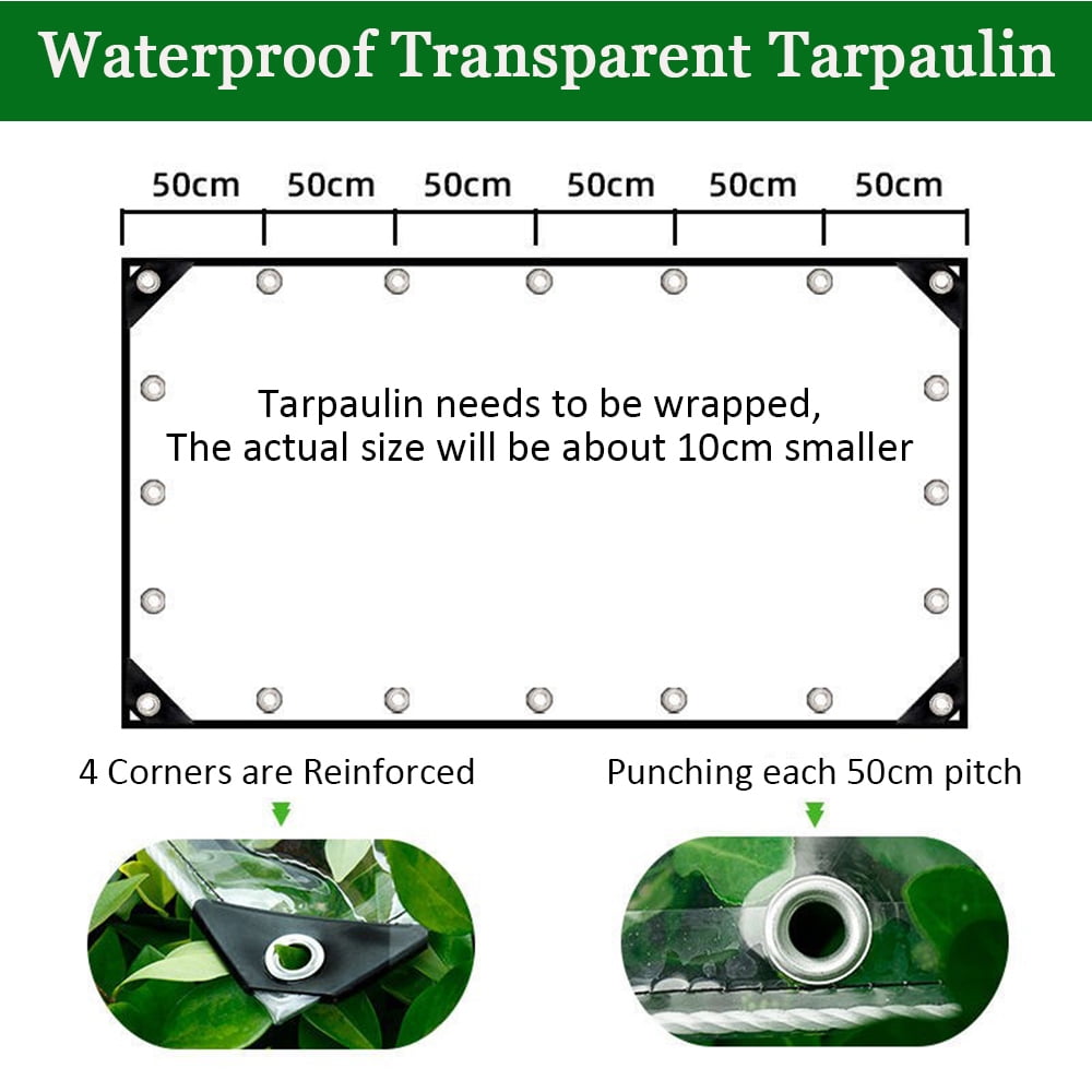 LiveGo Outdoor Clear Tarp Curtain Transparent Vinyl Tarp with Grommets & Rope - Water, Tear, and Cold Weather Resistant for Plants Greenhouse Pergola Garden Patio