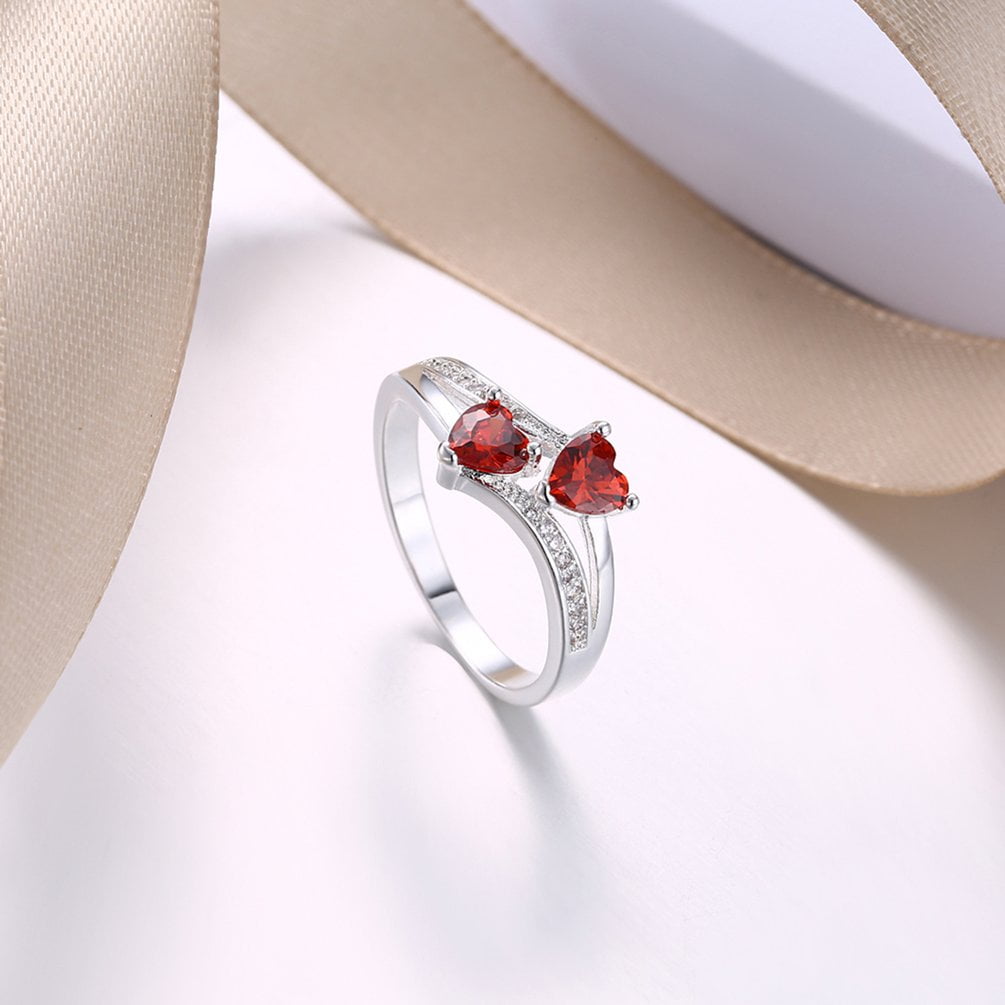 Women Engagement Red Heart Shape Zircon Ring Jewelry Valentine's Day Gift by YKS