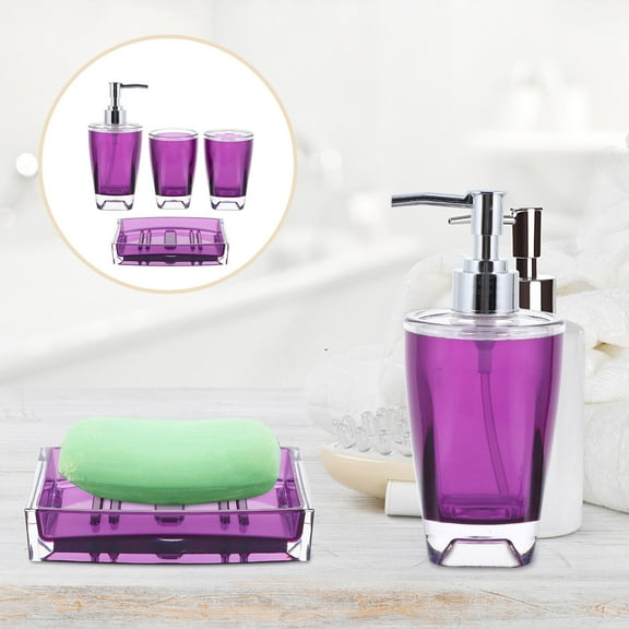 Tineasur 1Set Luxury Purple Bathroom Supply Set Soap Dispenser Toothbrush Holder for Vanity