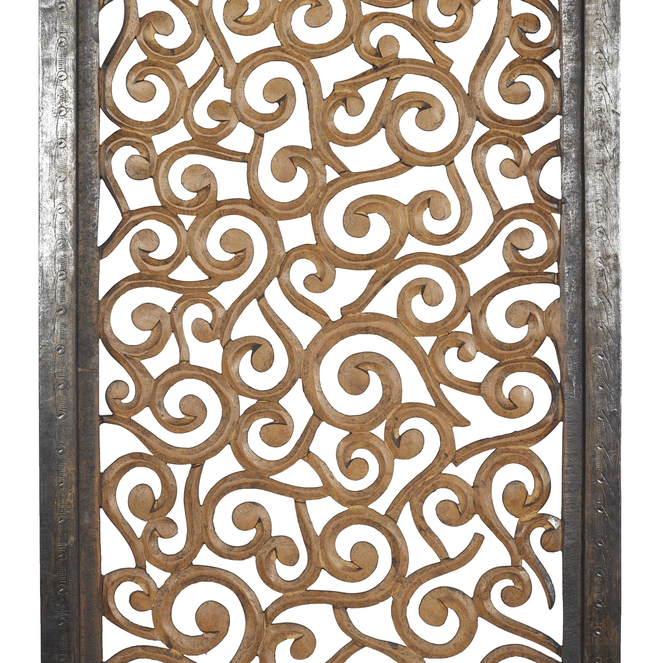 DecMode Traditional Wood Carved Vine Scroll Design with Brown Finish, 24"W x 51"H
