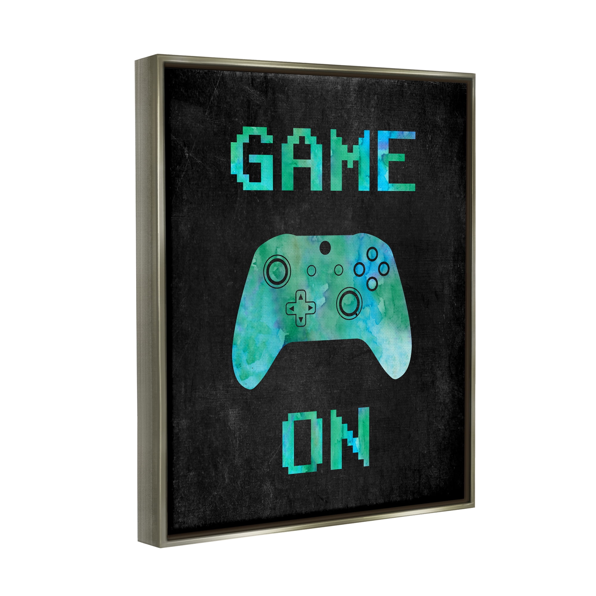 Stupell Industries Pixel Game On Controller Art for Kids Painting Gray Floater Framed Canvas Art Print Wall Art, 25 x 31