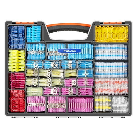 Foluck Ultimate Heat Shrink Wire Connectors, 1500PCS Waterproof Electrical Spade Connectors kit, Insulated Crimp Ring Fork Spade Terminal T-Tap Solder Butt Splice Connectors for Marine Boat Truck