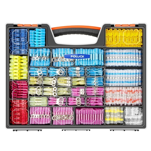 Foluck Ultimate Heat Shrink Wire Connectors, 1500PCS Waterproof Electrical Spade Connectors kit, Insulated Crimp Ring Fork Spade Terminal T-Tap Solder Butt Splice Connectors for Marine Boat Truck