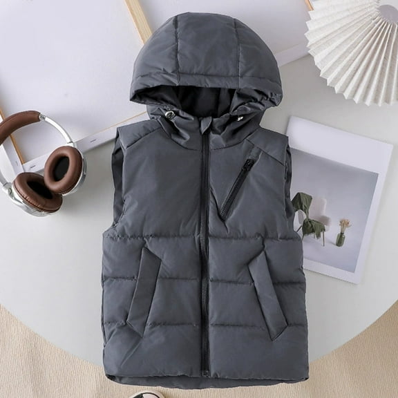 kids Puffer Vest Hooded Sleeveless Lightweight Outerwear Vests Boys' Outerwear Vests Girls Size 6-7 Years Clothes