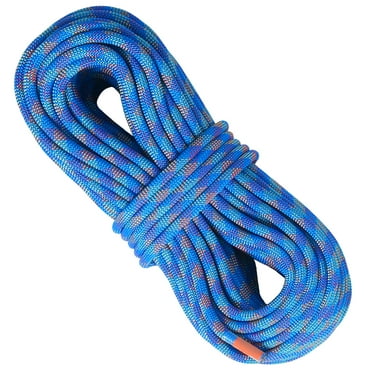 KFFKFF 10.2mm Dynamic Rope, 40M for Outdoor Climbing, 25KN Tension, Flexible Fiber with Steel Hooks for Escape, Rappelling, Fire Rescue, Blue