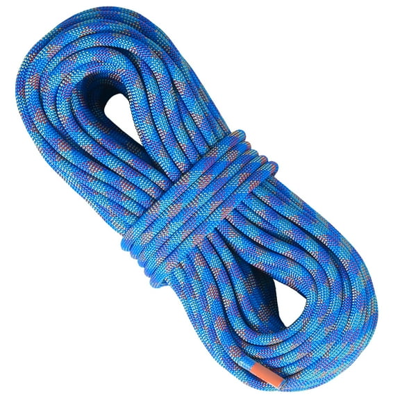 KFFKFF 10.2mm Dynamic Rope, 40M for Outdoor Climbing, 25KN Tension, Flexible Fiber with Steel Hooks for Escape, Rappelling, Fire Rescue, Blue