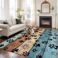 thumbnail image 2 of Light Blue Brown Area Rugs 5'x8', Washable Small Throw Rugs for Classroom Bedroom, Rustic Farmhouse Dog Paw Vintage Indoor Outdoor Rug Non-Slip Low Pile Carpet Runner Reversible Floor Mats, 2 of 8
