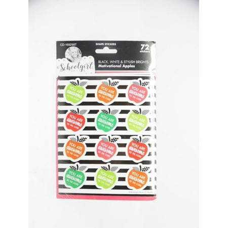 Schoolgirl Style 72ct Black White & Stylish Brights Motivational Apples Stickers