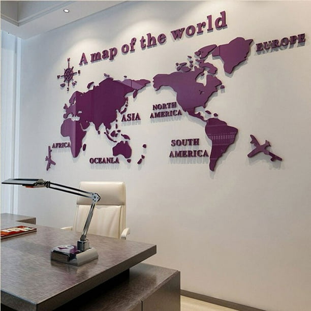Pegatinas de pared acrílicas 3D con mapa del mundo, pegatinas de espejo tridimensionales, decoración de fondo de dormitorio y oficina