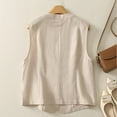 thumbnail image 3 of Womens Cottons Linen Vests Casual Loose V Neck Sleeveless Waistcoat Button Vests Zip up Hoodies for Lady Plus Size Khaki XL, 3 of 9