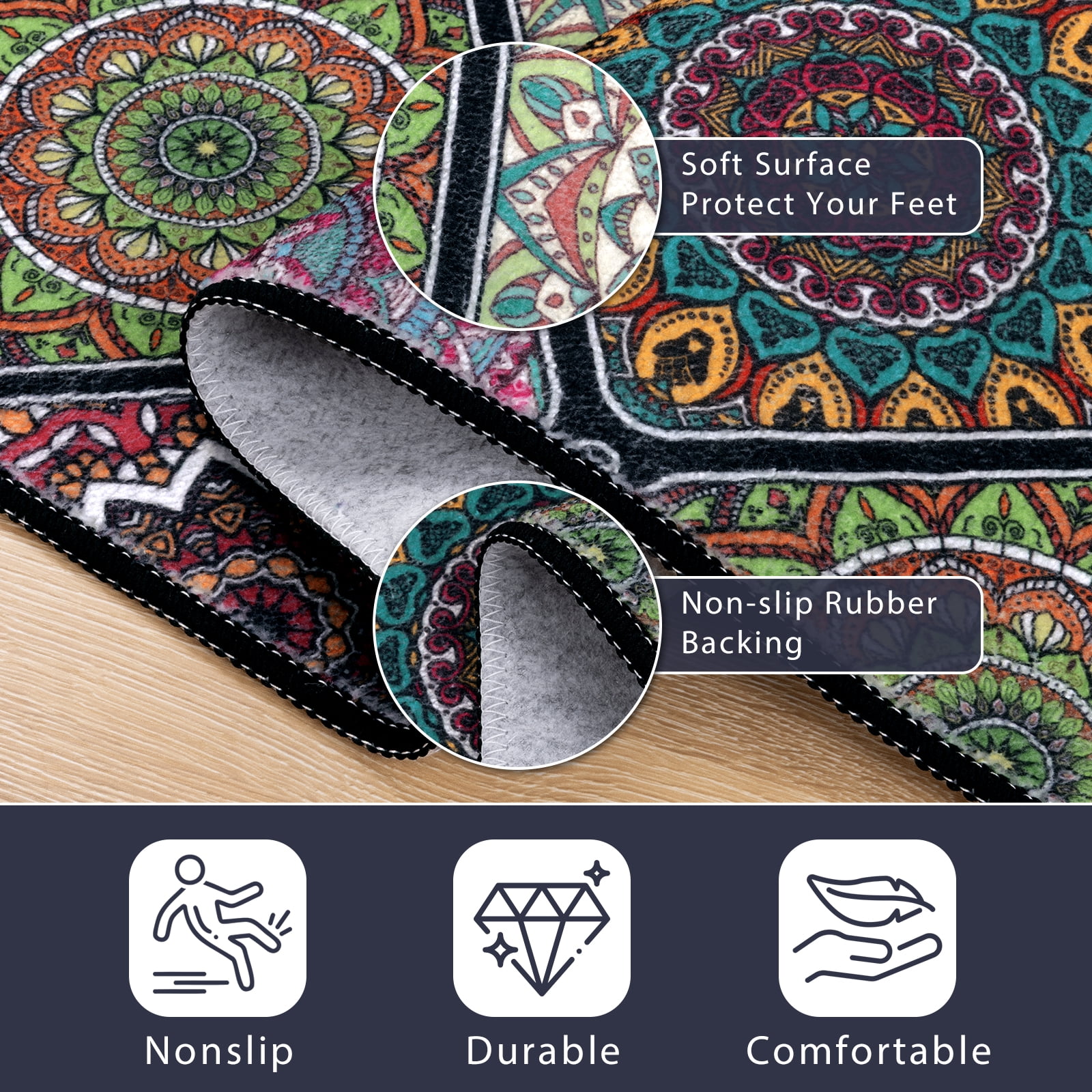 Findosom 2pc Boho Kitchen Rugs and Mats Set, Non Slip Washable Kitchen Runner Rug for Kitchen Floor, Farmhouse Kitchen Decor, Hallway, Entryway, Laundry Room,20"x32"+20"x47" Colorful