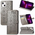 thumbnail image 1 of Funda Cartera FOXDOCK para iPhone 13 , Flip PU con Relieve de Gatos y Perros, Tarjetero y Soporte, 1 of 6