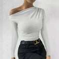 thumbnail image 4 of hotojiny Tops for Women Going out off Shoulder Long Sleeve Solid Color T-Shirt Slim Stretchy Shirt Fall, 4 of 5