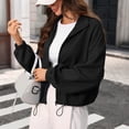 thumbnail image 6 of Pounoo Jackets for Women Stand Collar Long Sleeve Drawstring Hem Jacquard Plain Womens Jacket Relaxed Fit Travel Wear Wrinkle Resistant Jean Jacket Women, 6 of 8