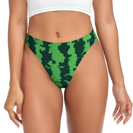 Adobk Green Stripes Of Watermelon Print Seamless Women Underwear Thongs No Show Ladies Thong No Line Breathable Comfortable Panties Undies for Women-3X-Large