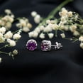 thumbnail image 2 of Rosec Jewels Real 7 mm Round Amethyst Solitaire Stud Earrings with Diamond - Vintage Earrings for Women - with Jewelry Box, 14K White Gold, 2 of 7