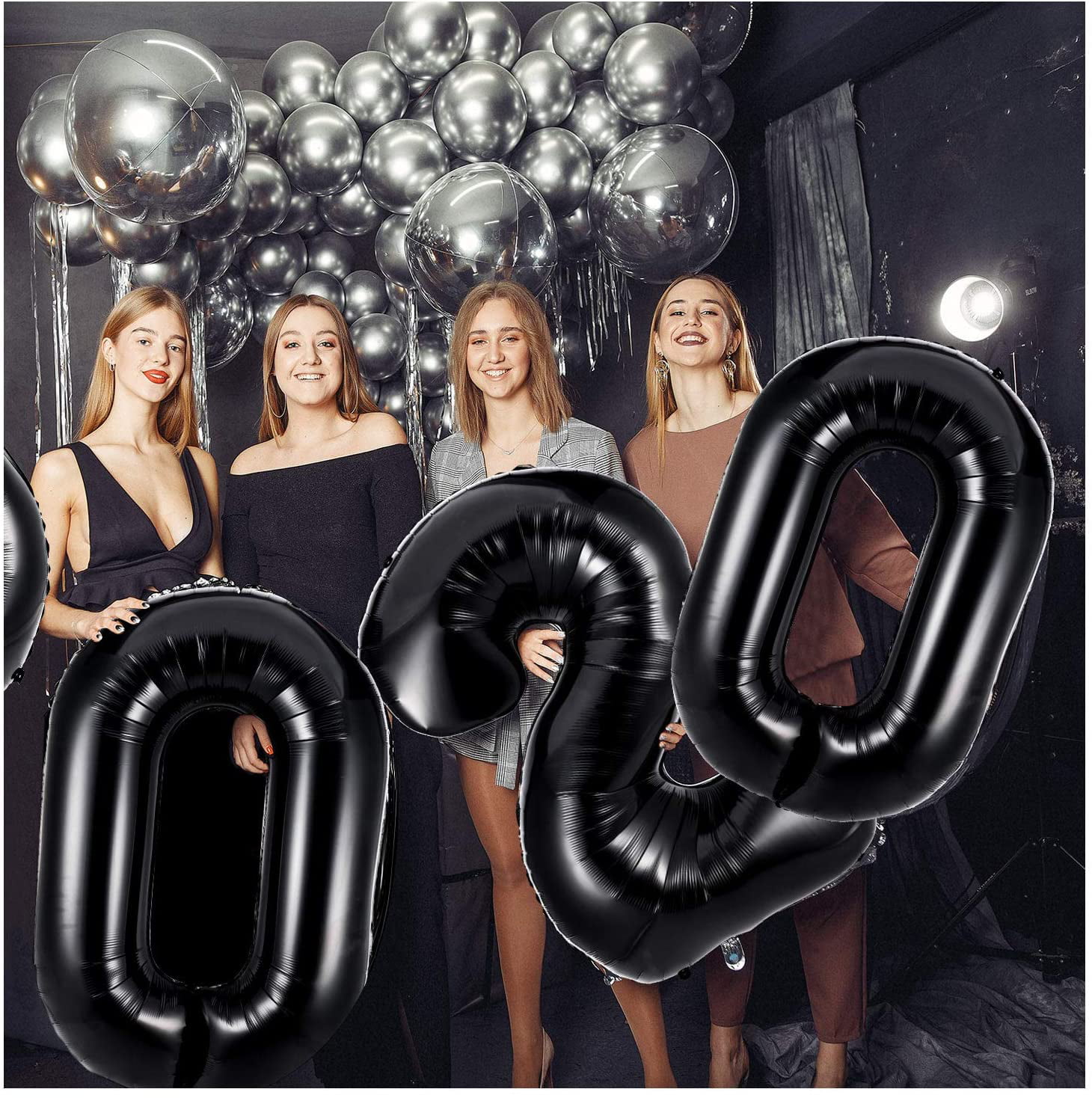 Sonyaer 40 Inch Number 2 Balloon Black with Happy Birthday Balloons Banner and 20 Pcs 12 Inch Latex Balloons