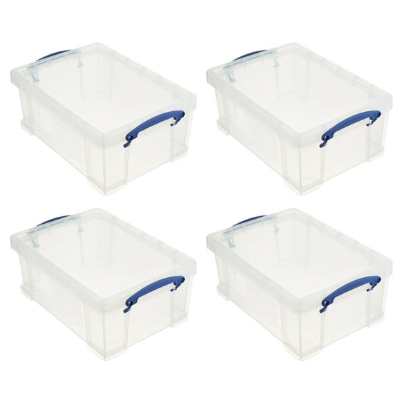 Really Useful Box 9L Storage Container with Lid & Clip Lock Handle (4 Pack)