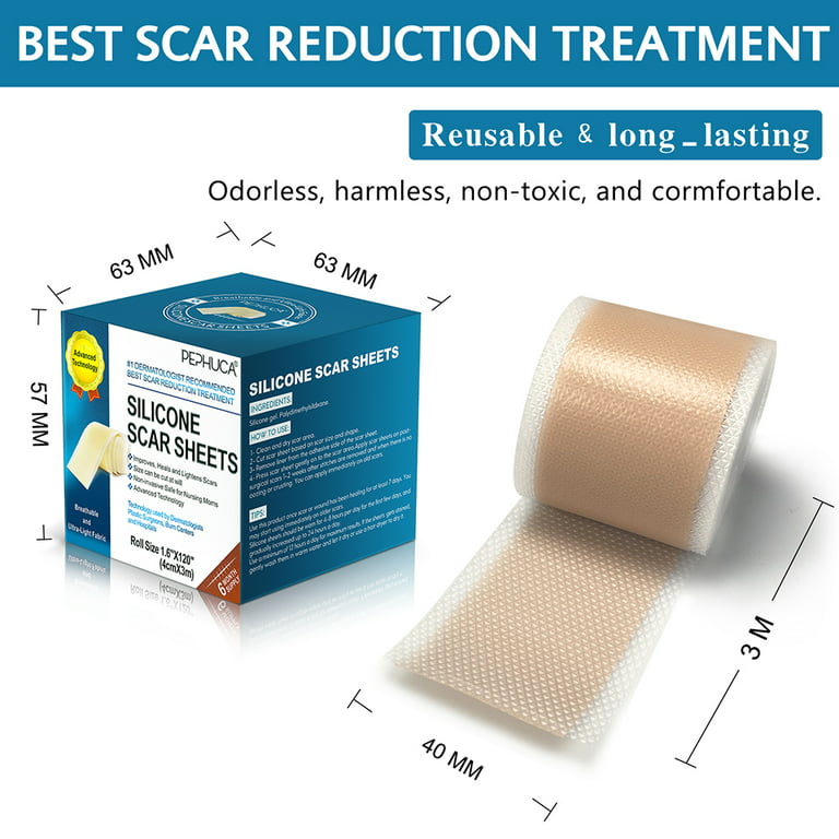 Medical Grade Silicone Scar Sheets - 1.6 x 120 Reusable Silicone Tape  Roll for Acne, Keloid, Burn, C-Section & Surgical Scar Treatment, Painless  Removal, 6-8 Month Supply by SEFUDUN 