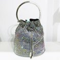 thumbnail image 3 of Mini bolso de noche para mujer, bolso de mano y monedero de diseñador de lujo, novedad de 2023, bolsos tipo cubo con cadena de diamantes de imitación brillantes y metálicos, 3 of 5