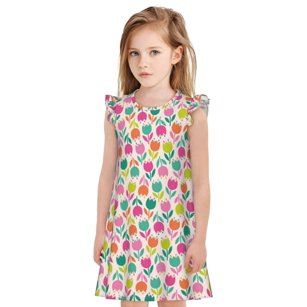 Balery Tulips Flowers Camisón de princesa para niñas, pijama de algodón con mangas abullonadas, suave y bonito.-XX-Large