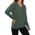 thumbnail image 5 of OutfitShow Womens Long Sleeve Sweatshirt Casual Fall V Neck Pullover Tops with Pockets,Sizes S-3XL, 5 of 8