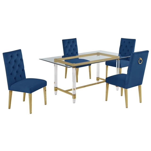 5pc. 68" x 40" Glass Dining Set with 4 Chairs and Gold Stainless Steel