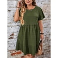 thumbnail image 4 of Olive Green Plus Size Round Neck Ruffle Sleeve Drop Waist Casual Summer Dress, 4 of 6