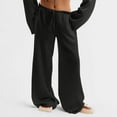 thumbnail image 2 of Wide Leg Linen Pants Women Low Rise Baggy Palazzo Pants Soft Drawstring Sweatpants Lightweight Boho Beach Trousers with Pockets Black L, 2 of 7
