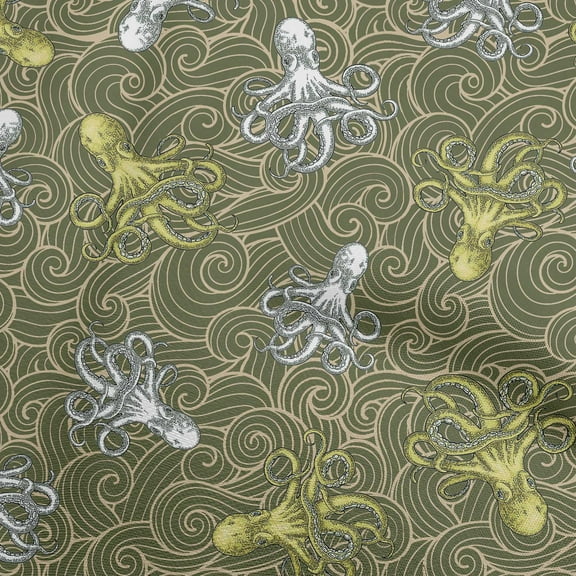 oneOone Polyester Spandex Olive Green Fabric Sea Quilting Supplies Print Sewing Fabric By The Yard 56 Inch Wide