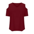thumbnail image 4 of Womens Cold Shoulder Tops Summer Loose Casual V-NeckShort Sleeve Tunic Tee Blouses Solid Lightweight T-Shirts Tops, 4 of 7