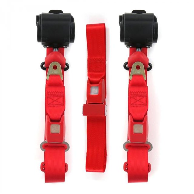 Standard 3 Point Red Retractable Bench Seat Belt Kit for Jeep Commando 1966-1973 - 3 Belts