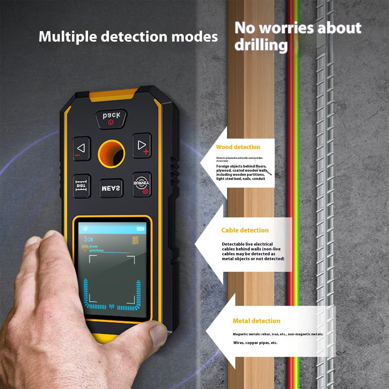 Lightweight Handheld Wall Detectors With High Accuracy LCD Screen And Sound Alarms Wall Scanner For Concealed Objects
