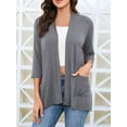 thumbnail image 5 of Womens Casual Cardigan with Pockets 3/4 Sleeve Open Front Dusters Flower Gray S, 5 of 8